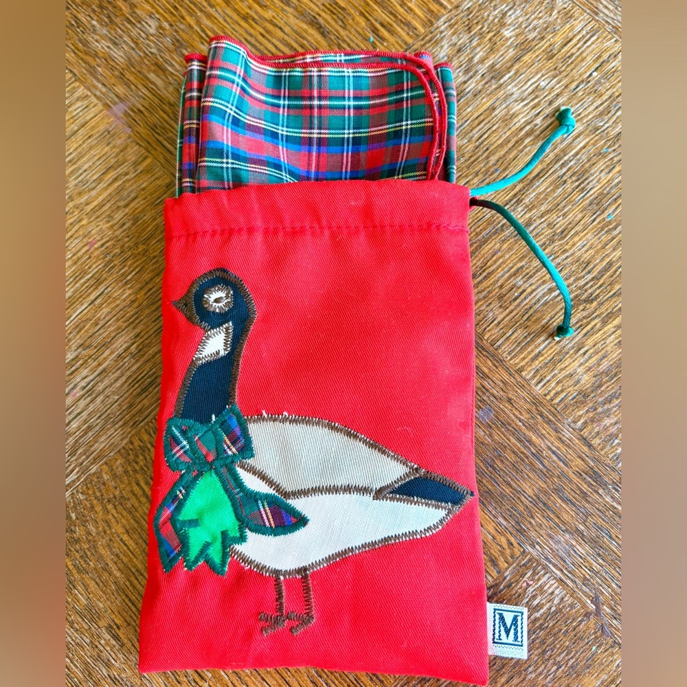 Red Plaid Goose Handkerchief Set of 7 with Bag